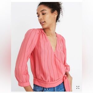Madewell Pink Cecilia stripe Wrap top size small